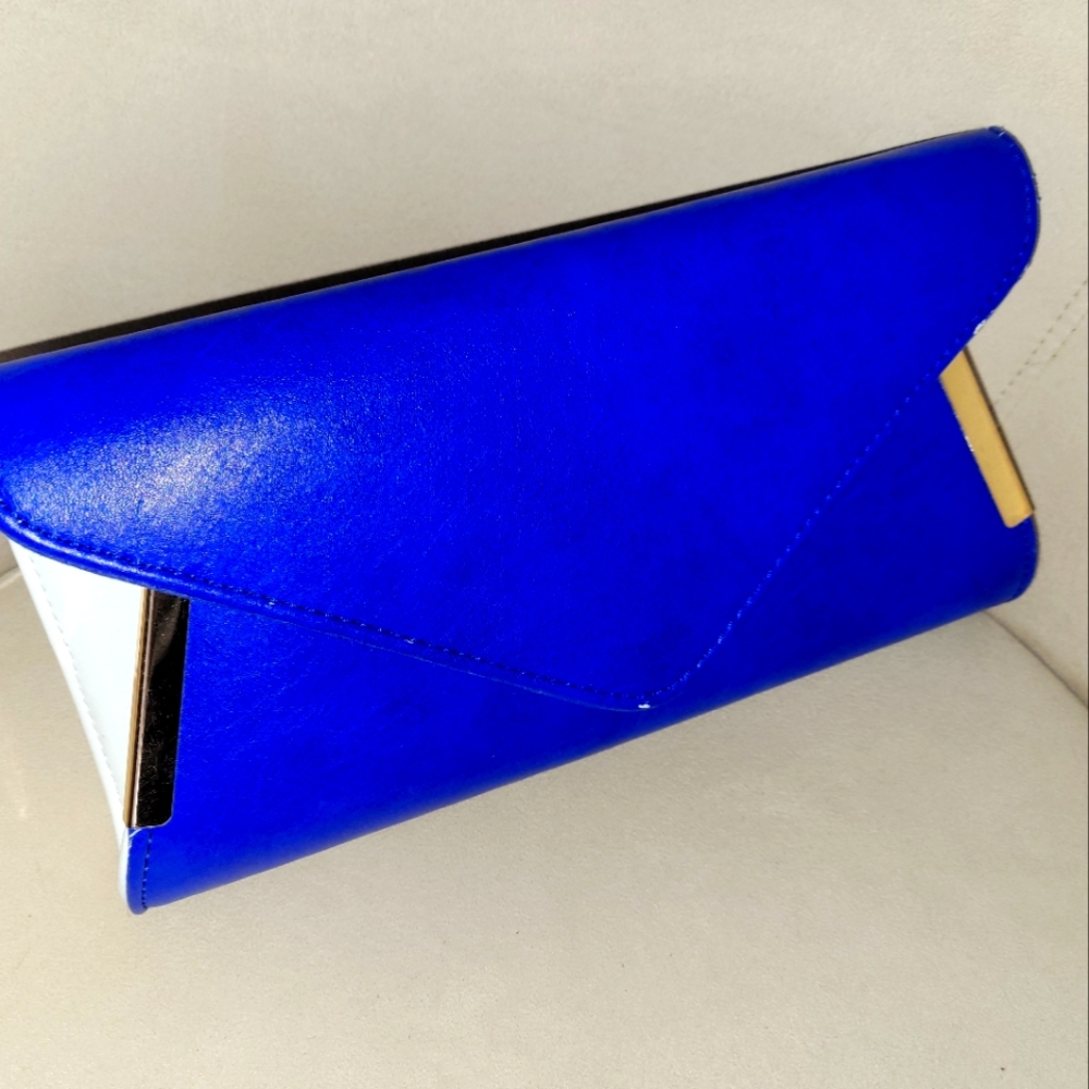Blue and white clutch